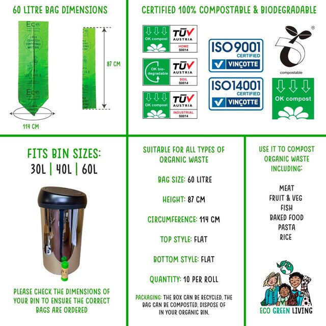 Eco Green Living Certified Compostable 60L Large Bin Bags thumbnail 4