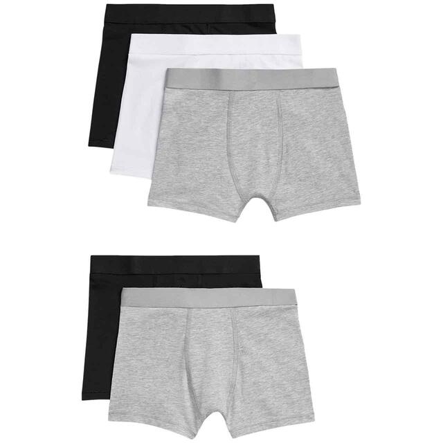 M&S Boys Grey Cotton Plain Trunks 6-12 Years, 5 Pack