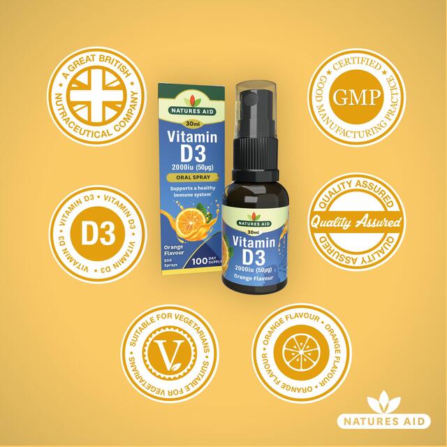 Natures Aid Vitamin D3 2000iu Oral Spray (Orange Flavour) thumbnail 4
