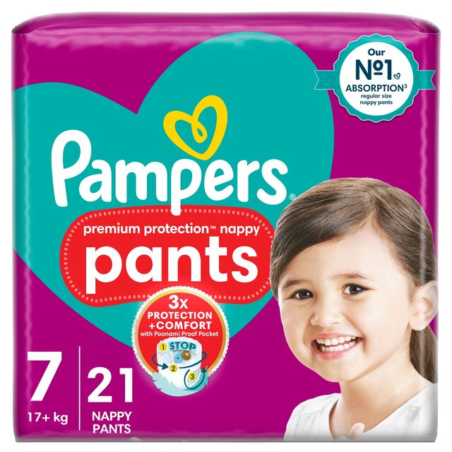 Pampers Premium Protection Nappy Pants, Size 7 Essential Pack