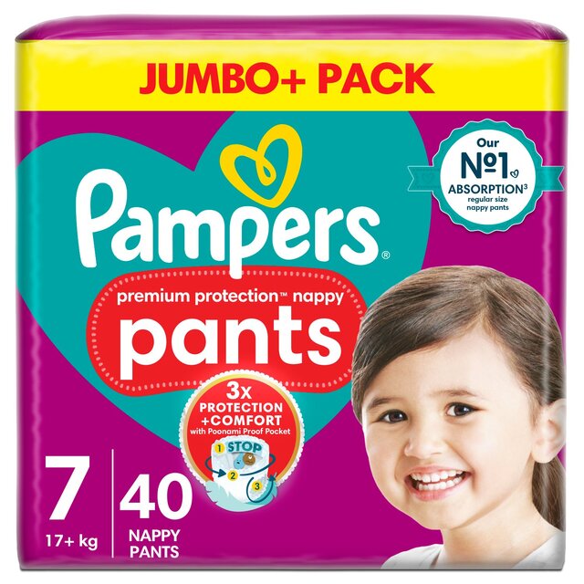 Pampers Premium Protection Nappy Pants, Size 7 Jumbo Pack