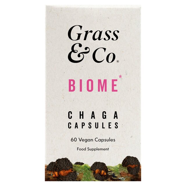 Grass & Co. BIOME Chaga Mushrooms with Turmeric + Ginger, 60 Vegan Capsules