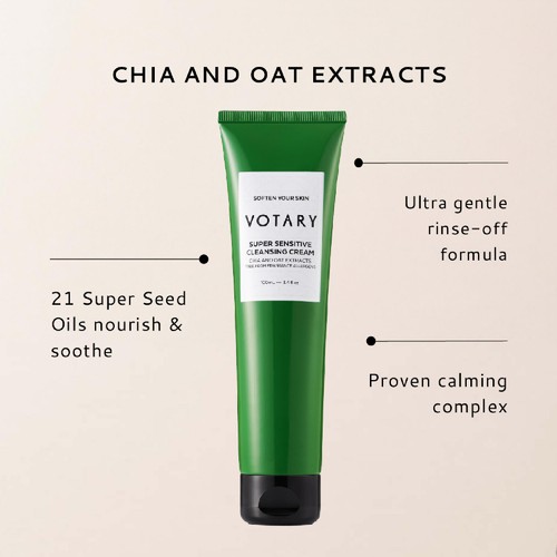 VOTARY Super Sensitive Cleansing Cream, Chia and Oat Extracts - 100ml thumbnail 6
