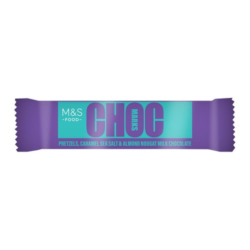 M&S Choc Marks Pretzel, Caramel Sea Salt & Almond Nougat Milk Chocolate