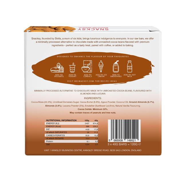 Snacksy Raw, Vegan, Alternative Chocolate Bar - Almond & Lucuma thumbnail 2