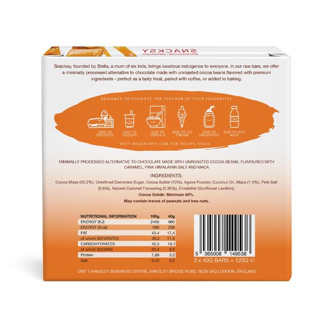 Snacksy Raw, Vegan, Alternative Chocolate Bar - Salted Caramel & Maca thumbnail 2