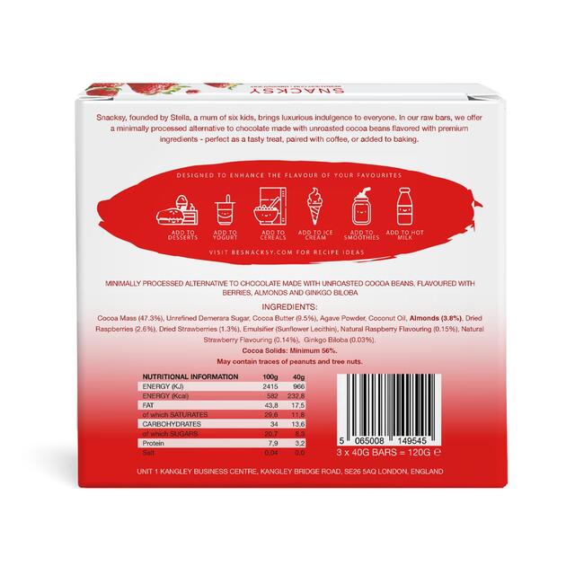 Snacksy Raw, Vegan, Alternative Chocolate Bar, Berry & Gingko Biloba thumbnail 2