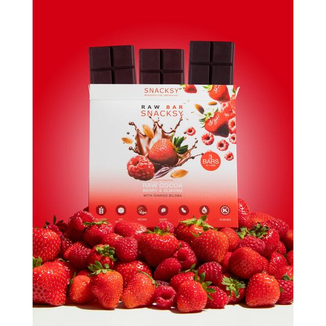 Snacksy Raw, Vegan, Alternative Chocolate Bar, Berry & Gingko Biloba thumbnail 7
