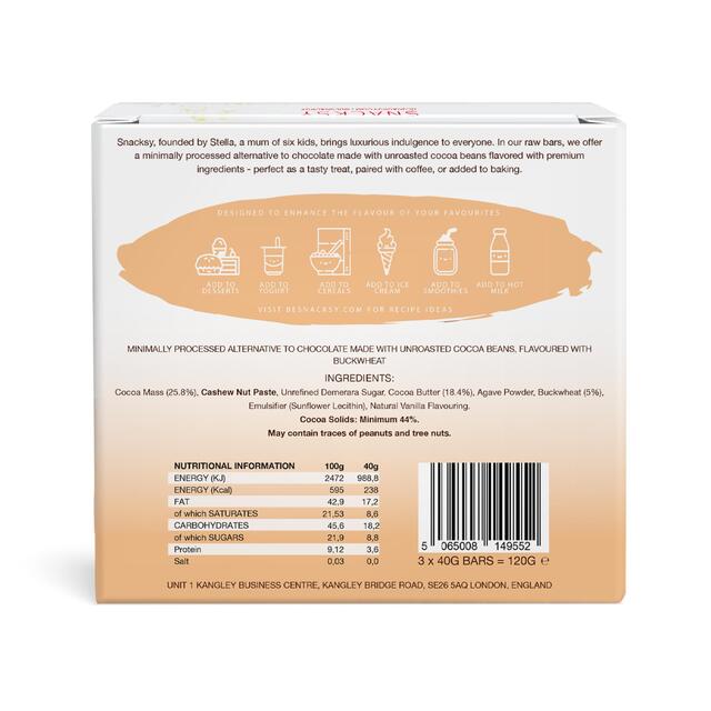 Snacksy, Raw, Vegan, Alternative Chocolate Bar with Buckwheat thumbnail 2