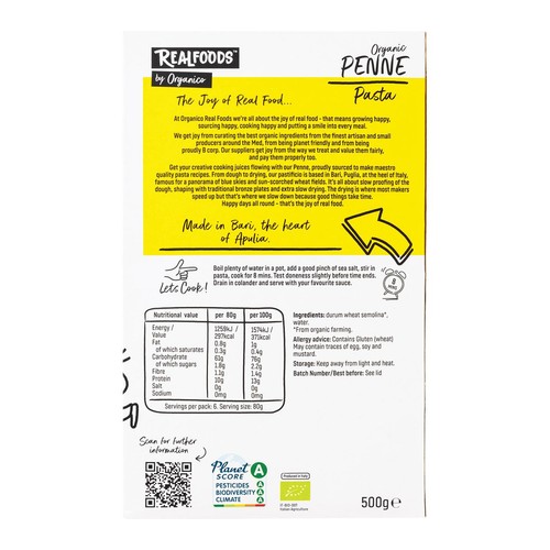 Realfoods Organic Penne Pasta thumbnail 2
