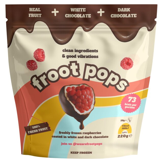 Froot Pops Freshly Frozen Raspberries Coated in White & Dark Chocolate