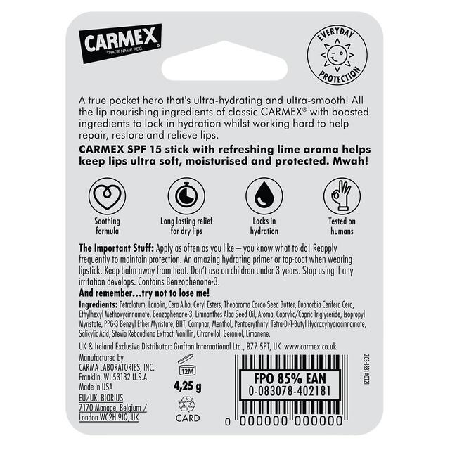 Carmex Ultra Moisturising SPF15 Lime Lip Balm Stick thumbnail 4