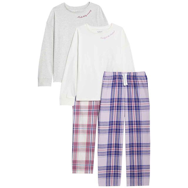 M&S Check Pyjamas, 7-12 Years, Grey, 2 Pack
