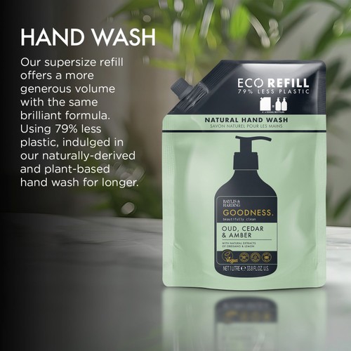 Baylis & Harding Goodness Hand Wash Pouch Refill - Oud, Cedar & Amber thumbnail 3