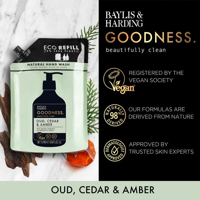 Baylis & Harding Goodness Hand Wash Pouch Refill - Oud, Cedar & Amber thumbnail 3