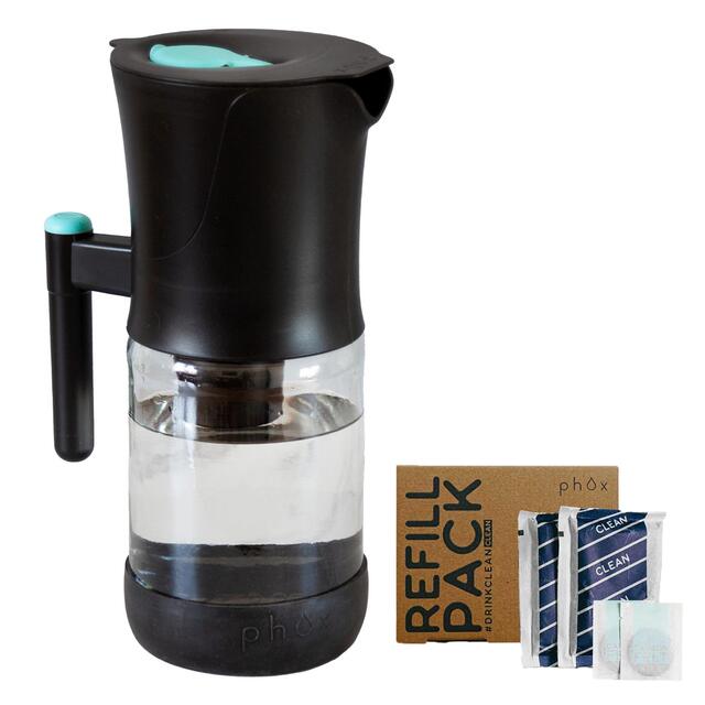 Phox Water V2 2.2L Glass Water Filter Jug & 3 Month Clean Filter Pack