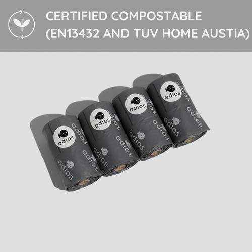 Adios Compostable Dog Poo Bags with Handle, Grey thumbnail 2