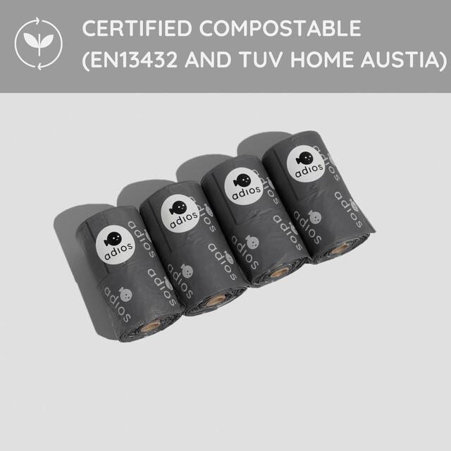 Adios Compostable Dog Poo Bags with Handle, Grey thumbnail 2