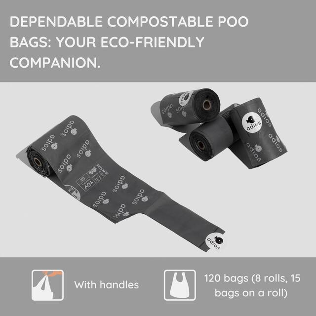 Adios Compostable Dog Poo Bags with Handle, Grey thumbnail 3