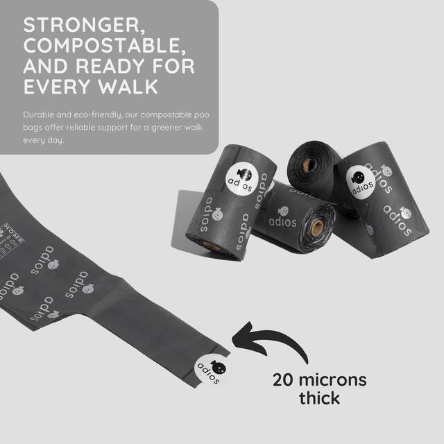 Adios Compostable Dog Poo Bags with Handle, Grey thumbnail 5