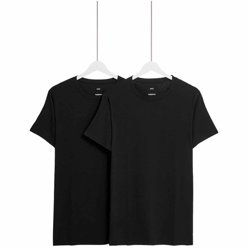 M&S Mens Light Thermal Short Sleeve Top, Medium, Black