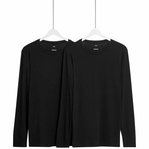 M&S Mens Light Thermal Long Sleeve Top, M, Black