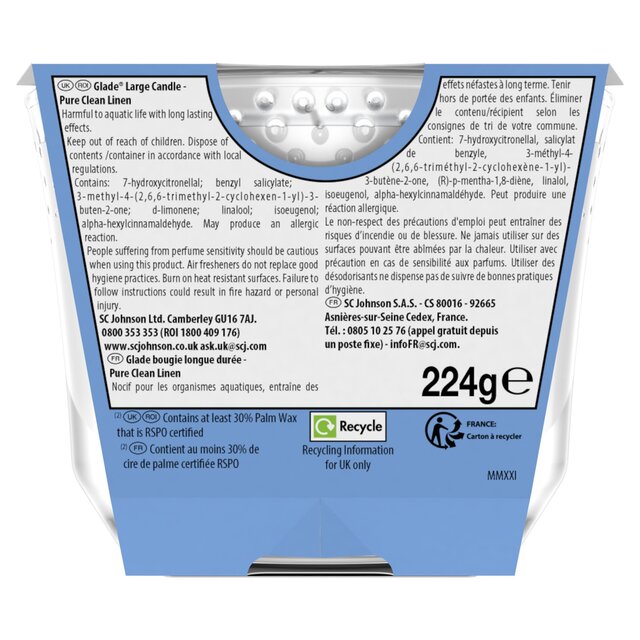 Glade Large Scented Candle, Clean Linen thumbnail 3