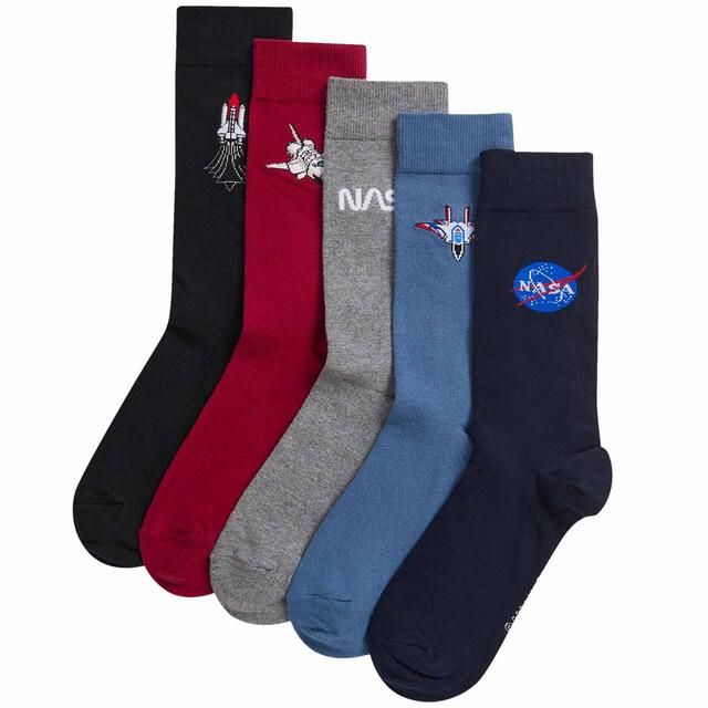 M&S Cotton Rich Nasa Socks, Size 6-8.5, Navy thumbnail 2