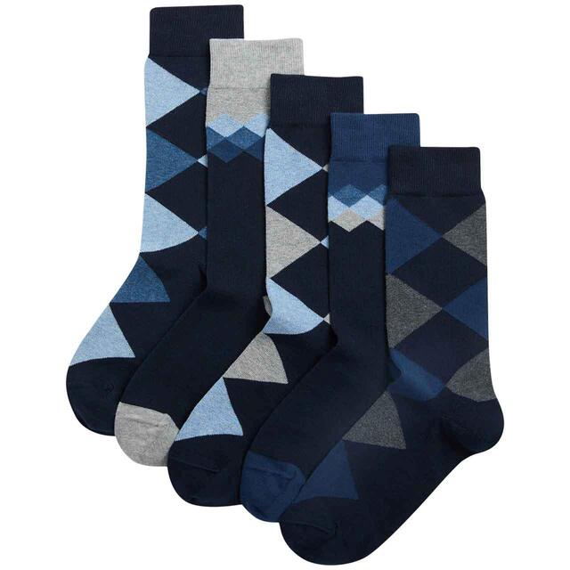 M&S 5pk Cool & Fresh Assorted Cotton Rich Socks, 6-8.5, Navy