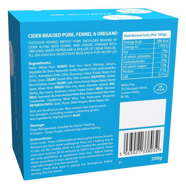 Willy's Pies Cider Braised Pork, Fennel & Oregano Pie thumbnail 5