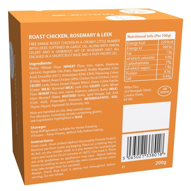Willy's Pies Chicken, Rosemary & Leek Pie thumbnail 5