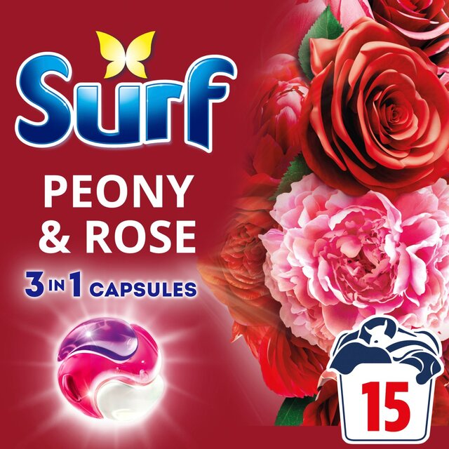 Surf Peony & Rose 3 in 1  Laundry Washing Detergent Capsules 15 Washes