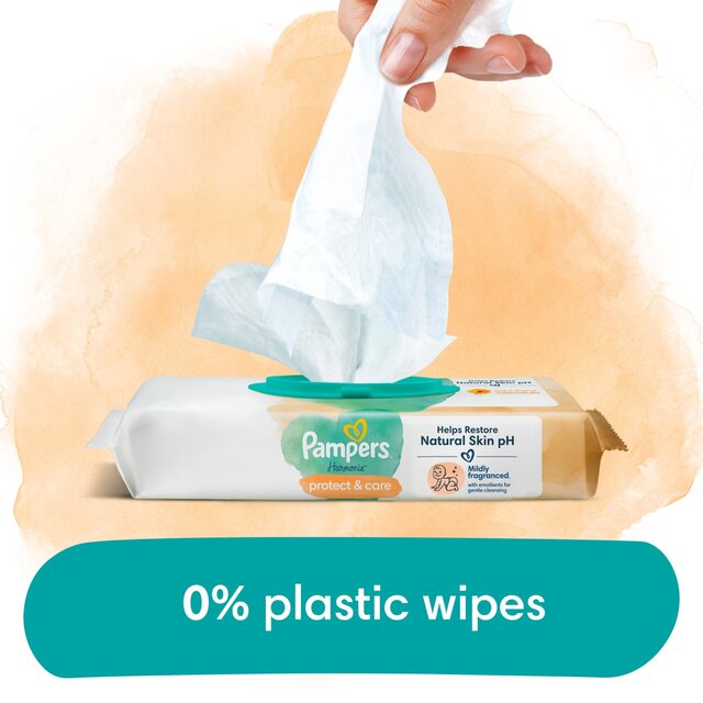 Pampers Harmonie Protect & Care Baby Wipes Plastic Free 3 Packs thumbnail 5