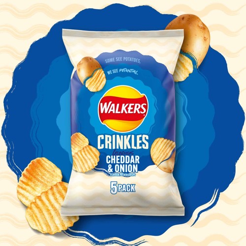 Walkers Crinkles Cheddar Cheese & Onion Multipack Crisps 5x23g thumbnail 2