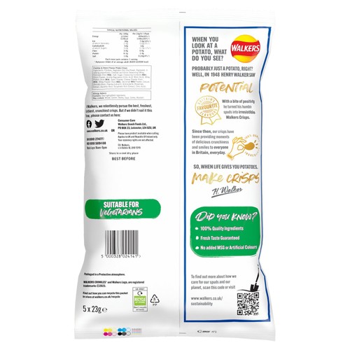 Walkers Crinkles Cheddar Cheese & Onion Multipack Crisps 5x23g thumbnail 6