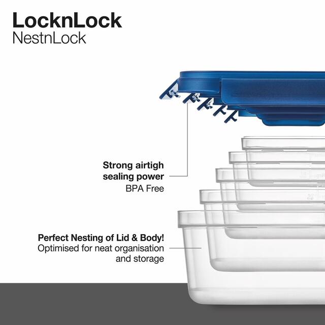 LocknLock NestnLock Blue Container Set, 5pc thumbnail 6