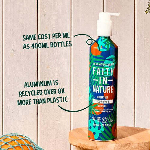 Faith In Nature Coconut Body Wash 500ml in Aluminium Bottle thumbnail 5