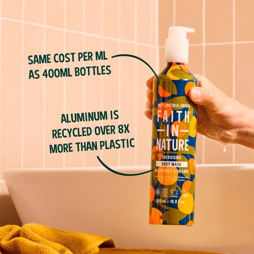 Faith In Nature Grapefruit & Orange Body Wash 500ml in Aluminium Bottle thumbnail 7