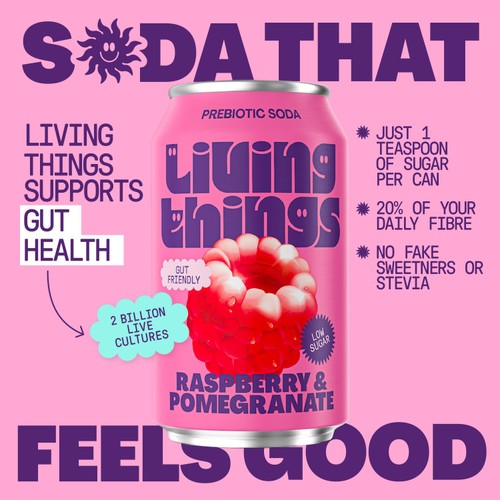 Living Things Raspberry & Pomegranate Biotic Soda thumbnail 3