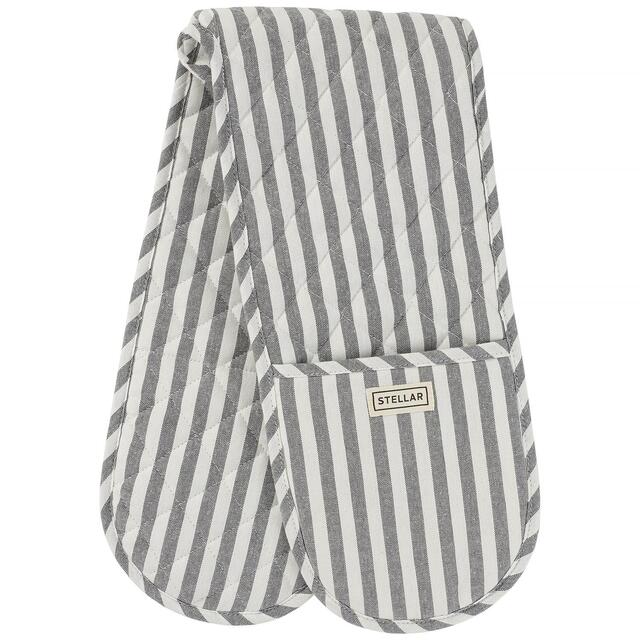Stellar Textiles Double Oven Mitt, Grey Stripe