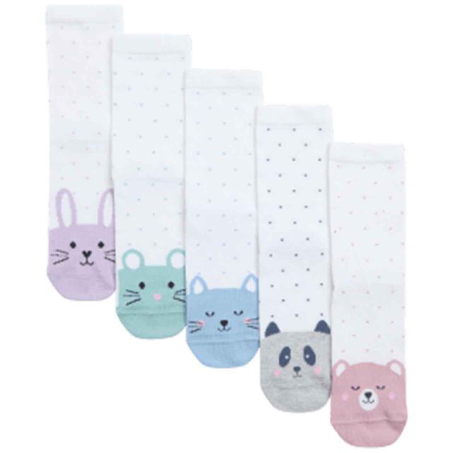 M&S Cute Animal Faces Socks, 6 Small -7 Large, White