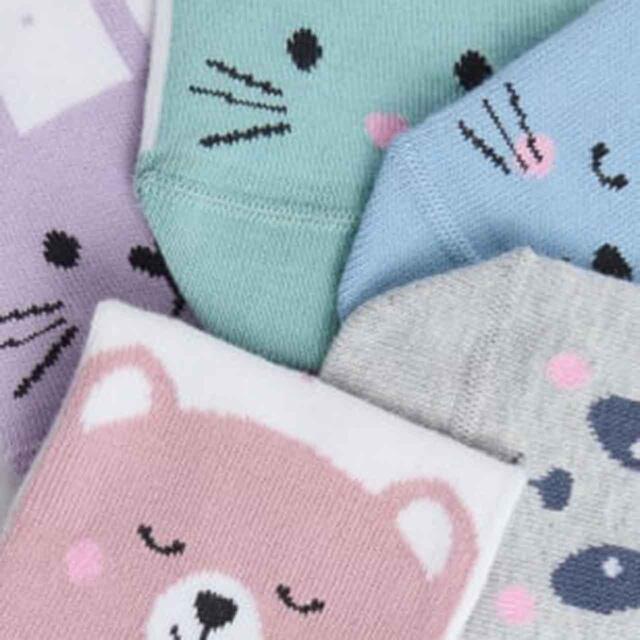 M&S Cute Animal Faces Socks, 6 Small -7 Large, White thumbnail 2