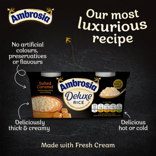 Ambrosia Deluxe Rice Pudding Salted Caramel Dessert Snack Pots thumbnail 4