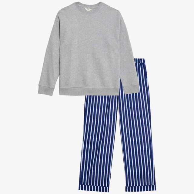 M&S Body, Cotton Striped Pyjamas, Size 8-18, Grey Mix