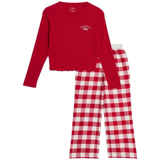 M&S Rib Check PJ's, 7-12 Years, Red