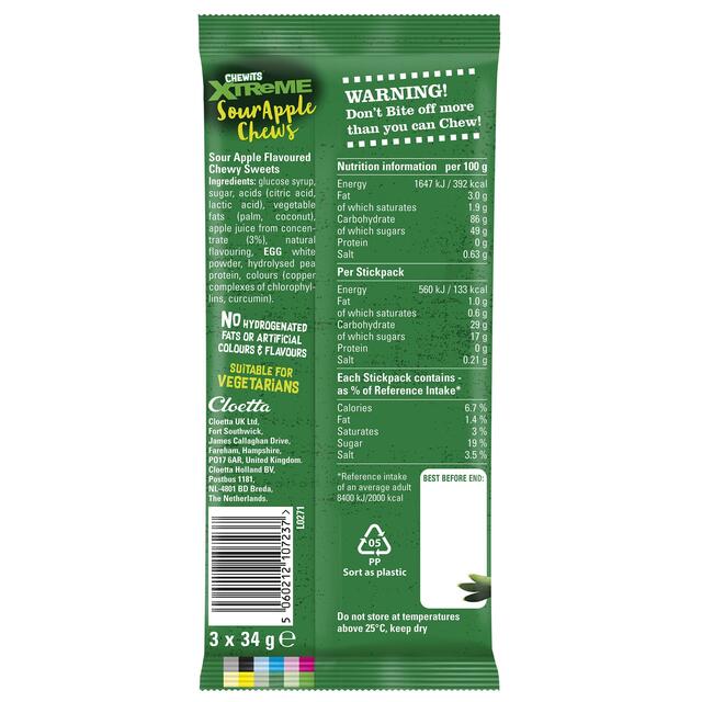 Chewits Xtreme Sour Apple 3pk thumbnail 2