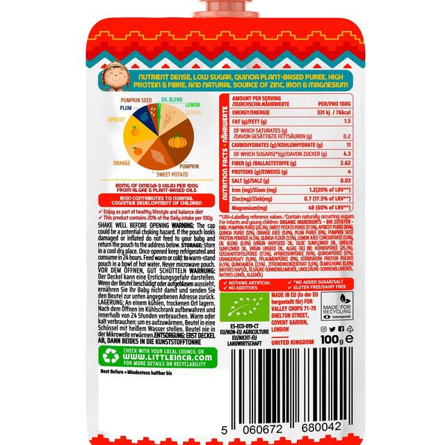 Little Inca Quinoa Happy Orange Baby Food Pouch 6 months+ thumbnail 2