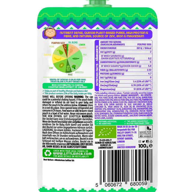 Little Inca Quinoa Joyful Green Baby Food Pouch 6 months+ thumbnail 2