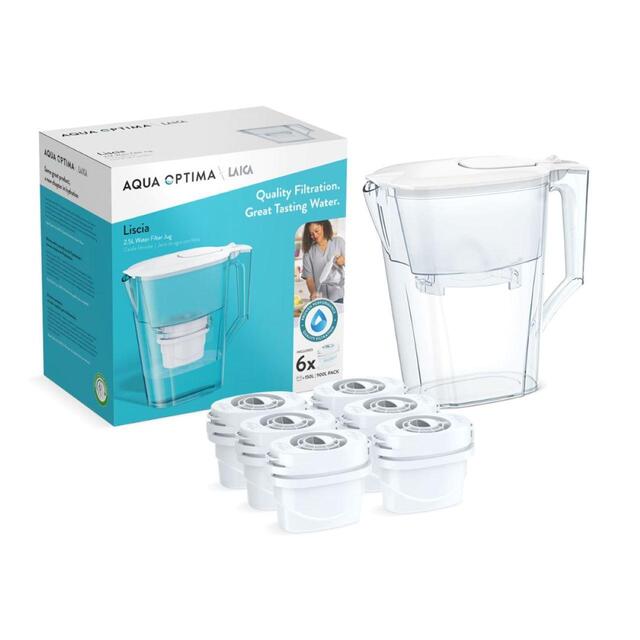 Aqua Optima Liscia 2.5L Water Filter Jug 6 Month Pack