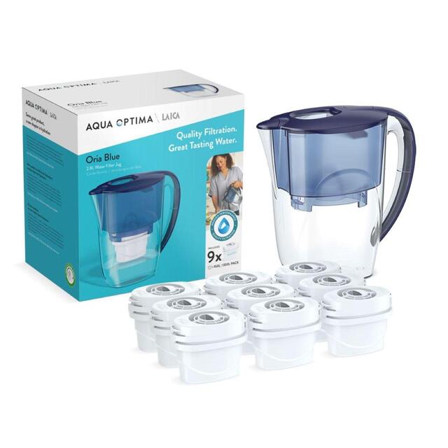Aqua Optima Oria 2.8L Blue Water Filter Jug 9 Month Pack
